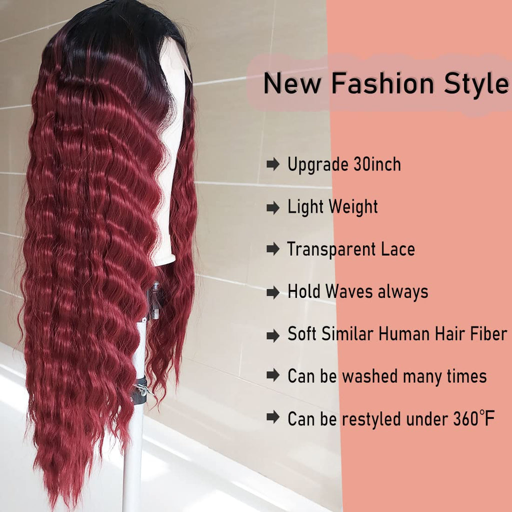 INSTASTYLE 30 Inch Synthetic Curly Wigs for Women Long Black Hair Wig Lace Front 4" Simulated Scalp Natural Loose Deep Wave Crimps Curls Wig As Hair Replacement Wigs 1B