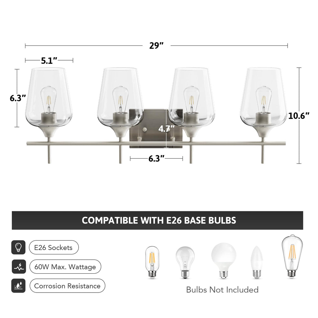 VONLUCE Bathroom Vanity Light, 2 Light Bathroom Light Fixture Over Mirror, Bathroom Wall Lamp with Clear Glass, Modern Brushed Nickel Vanity Lighting fixtures for Bathroom, Bedroom, Hallway