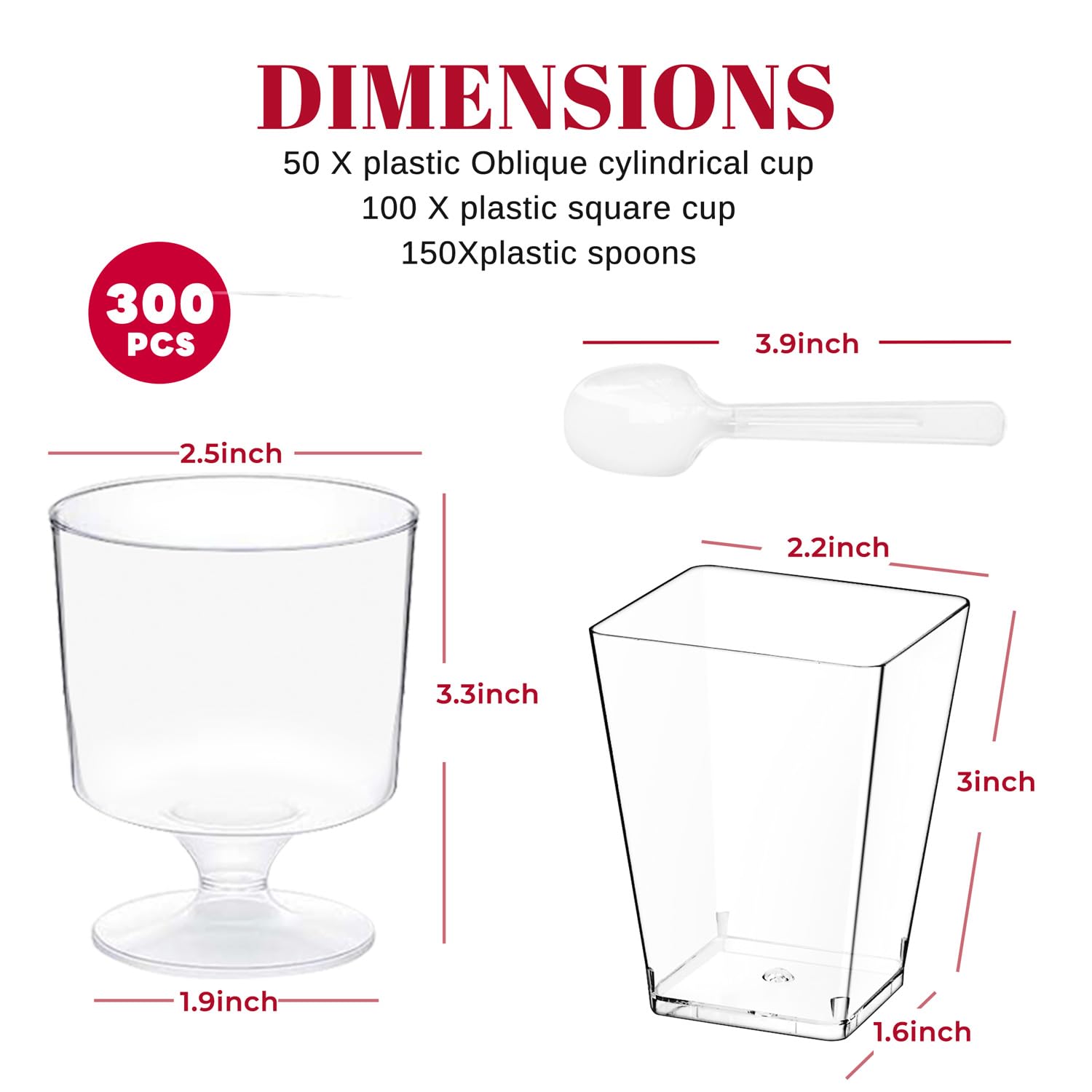 UrbanRoots 300 Pack Clear Plastic Dessert Cups(5 oz),Disposable Parfait Cups For Pudding, Fruit and Ice Cream,Mini Shooter Cups With Spoons For Party,appetizer cups