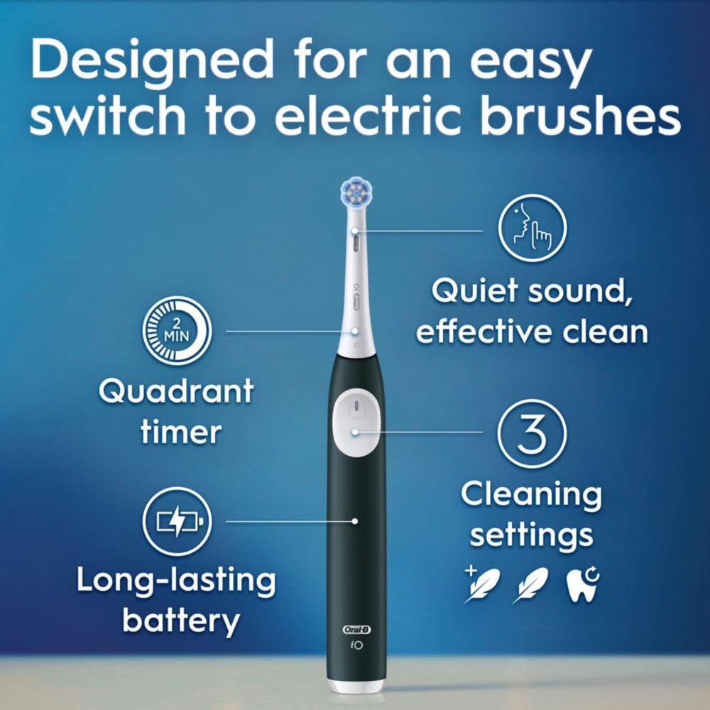 Oral-B Rechargeable Electric Toothbrush, iO2 Starter Kit, 3 Cleaning Modes, Automatic Pressure Sensor to Protect Gums, 2 Brush Heads, Forest Green