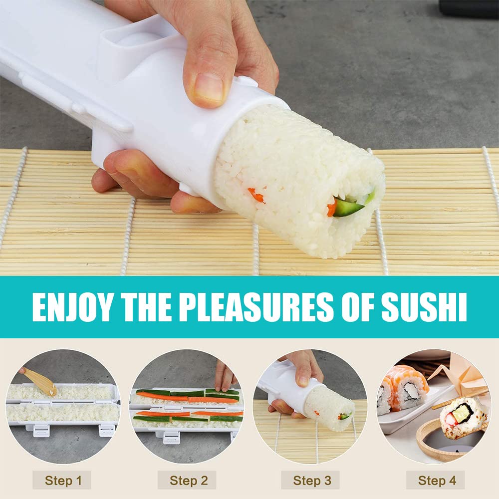 SmileTools Sushi Making Kit, 22pcs Roller Maker for Beginners With Guide Book, Bazooka, Knife, Mat, Avocado Slicer, Chopsticks, Sauce Dishes & More - Sushi Lover's Gift
