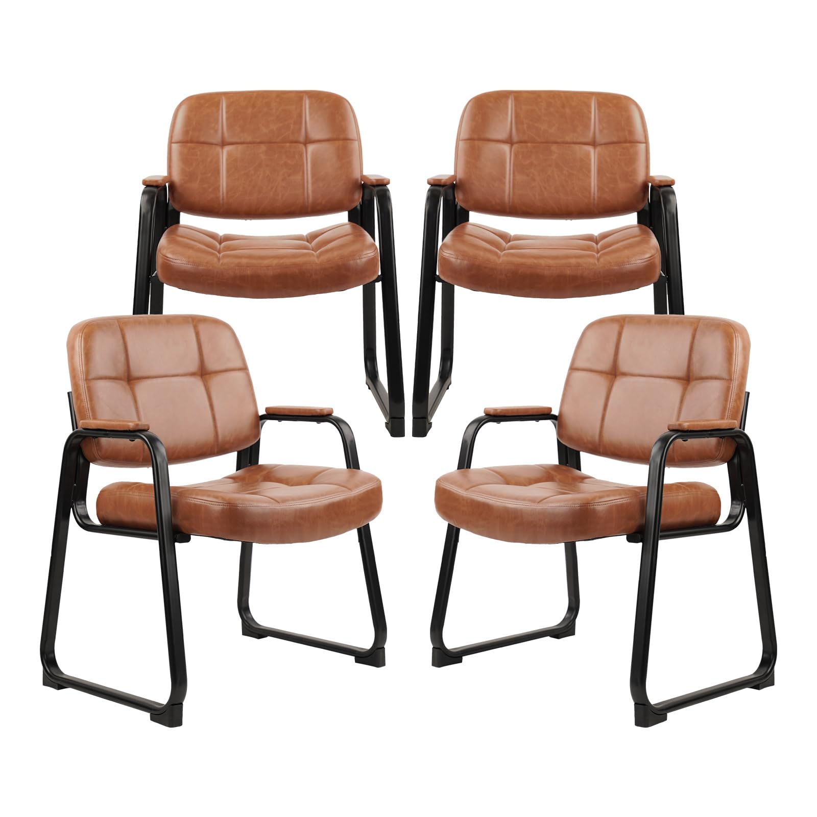 CLATINA Big & Tall 500 lbs Leather Office Reception Chair No Wheels with Padded Arms, Waiting Room Guest Chair for Elderly Home Desk Conference Room Lobby Side Salon Clinic, Black