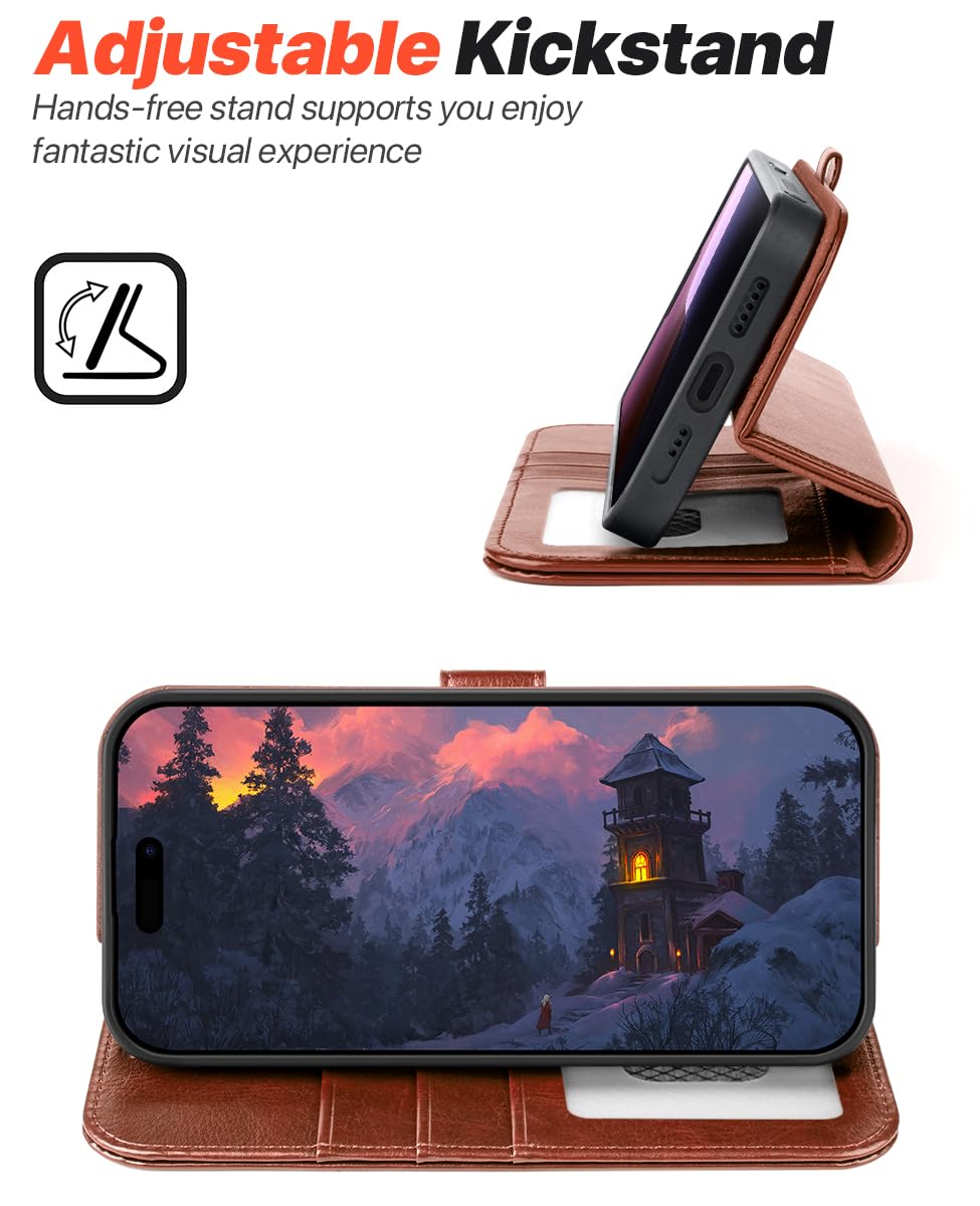 OCASE for iPhone 16 Case Detachable Wallet Case with Card Holder, 2 in 1 Pu Leather Flip Folio with RFID Blocking Stand Wrist Strap Shockproof Phone Cover 6.1 Inch 2024, Black