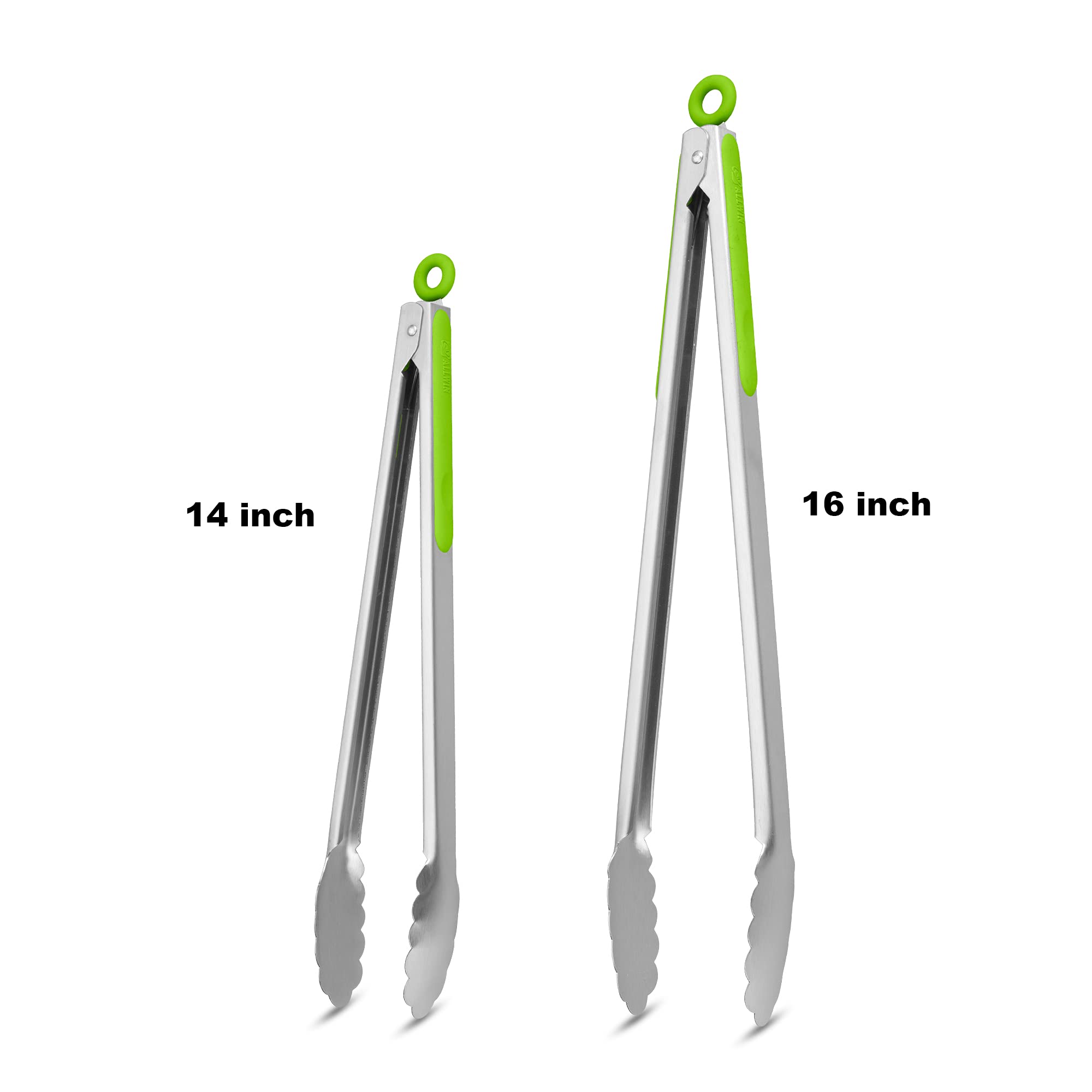 304 Stainless Steel Kitchen Cooking Tongs, 9" and 12" Set of 2 Sturdy Grilling Barbeque Brushed Locking Food Tongs with Ergonomic Grip, Black