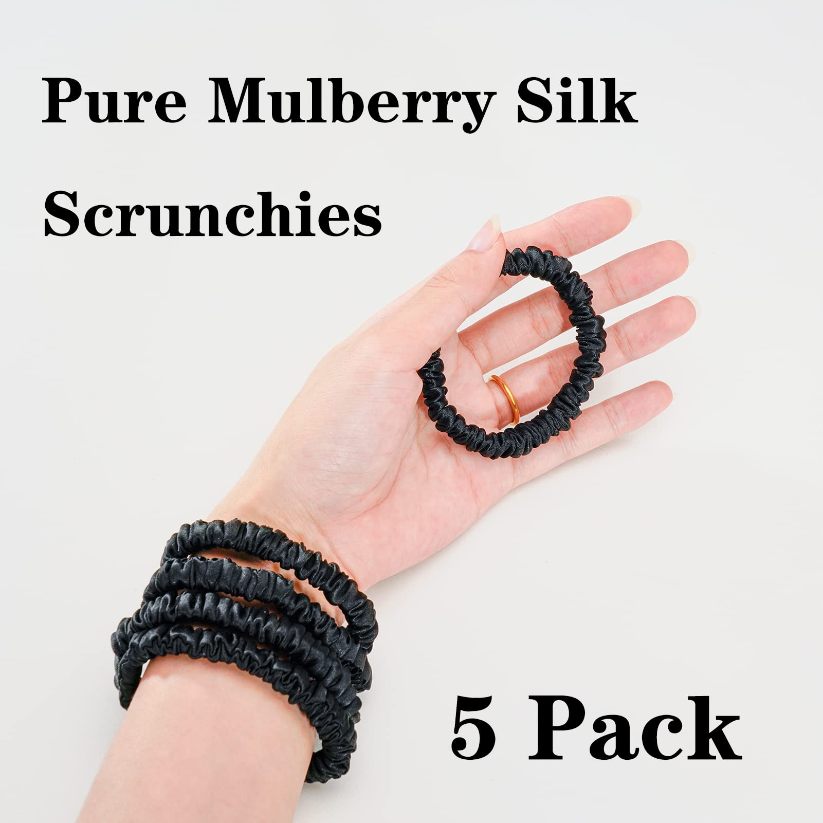 Silk Scrunchies for Hair 100% Mulberry Silk Hair Ties（Silver gray, Dark gray, Pink）