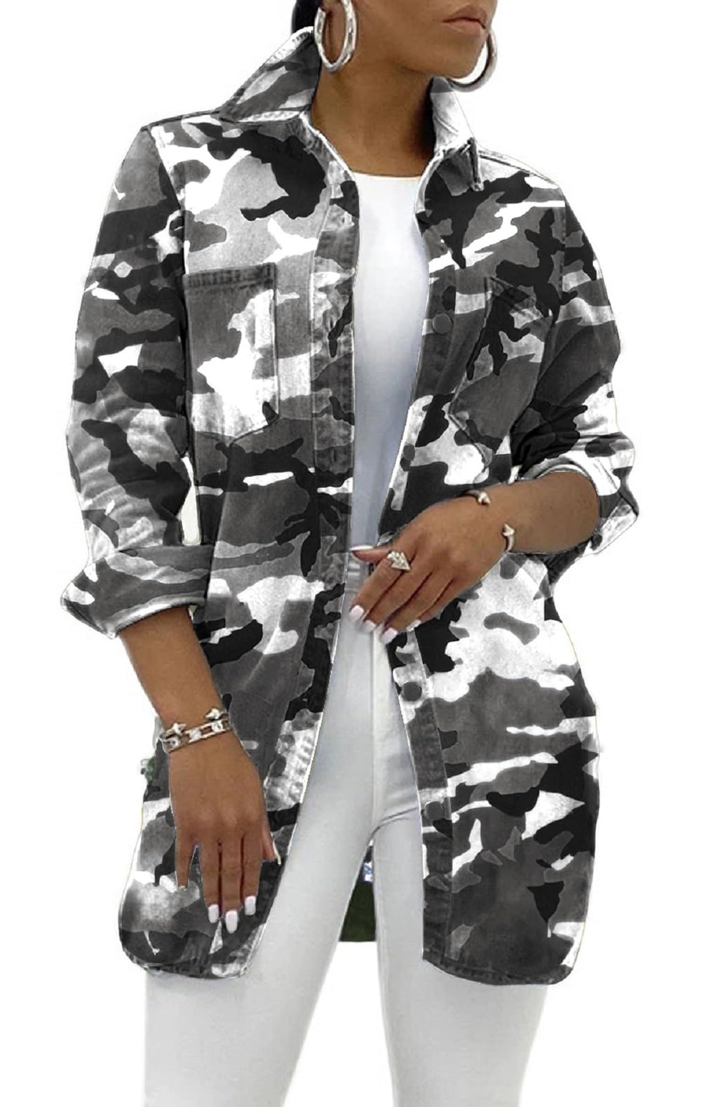 SeNight Women's Jean Jacket Long Sleeve Classic Distressed Fray Hem Tassels Denim Trucker Jackets