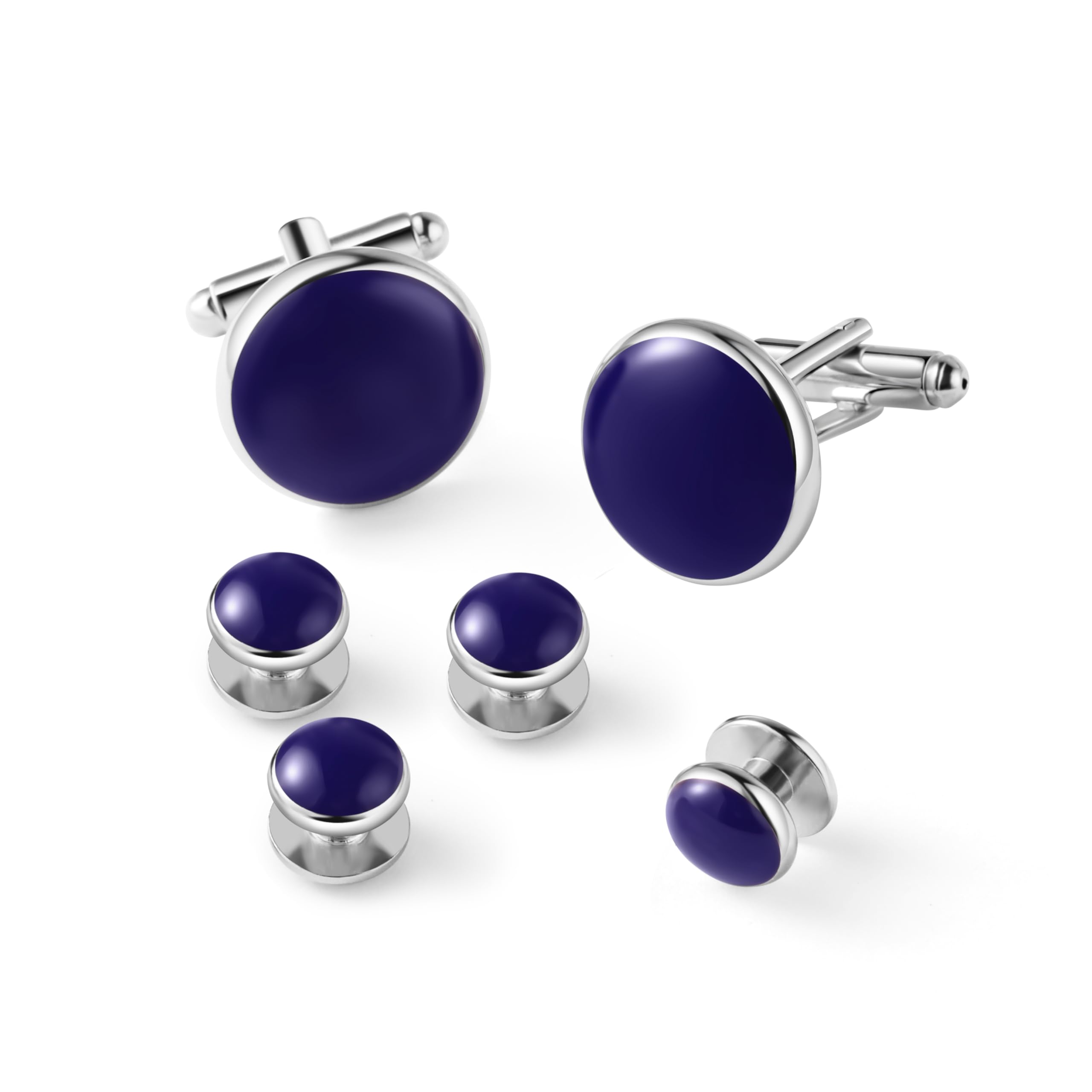 Men's Cufflinks & Tuxedo Studs Set - 316L Stainless Steel Formal Wedding Jewelry, Groomsmen Gift Set with Gift Box
