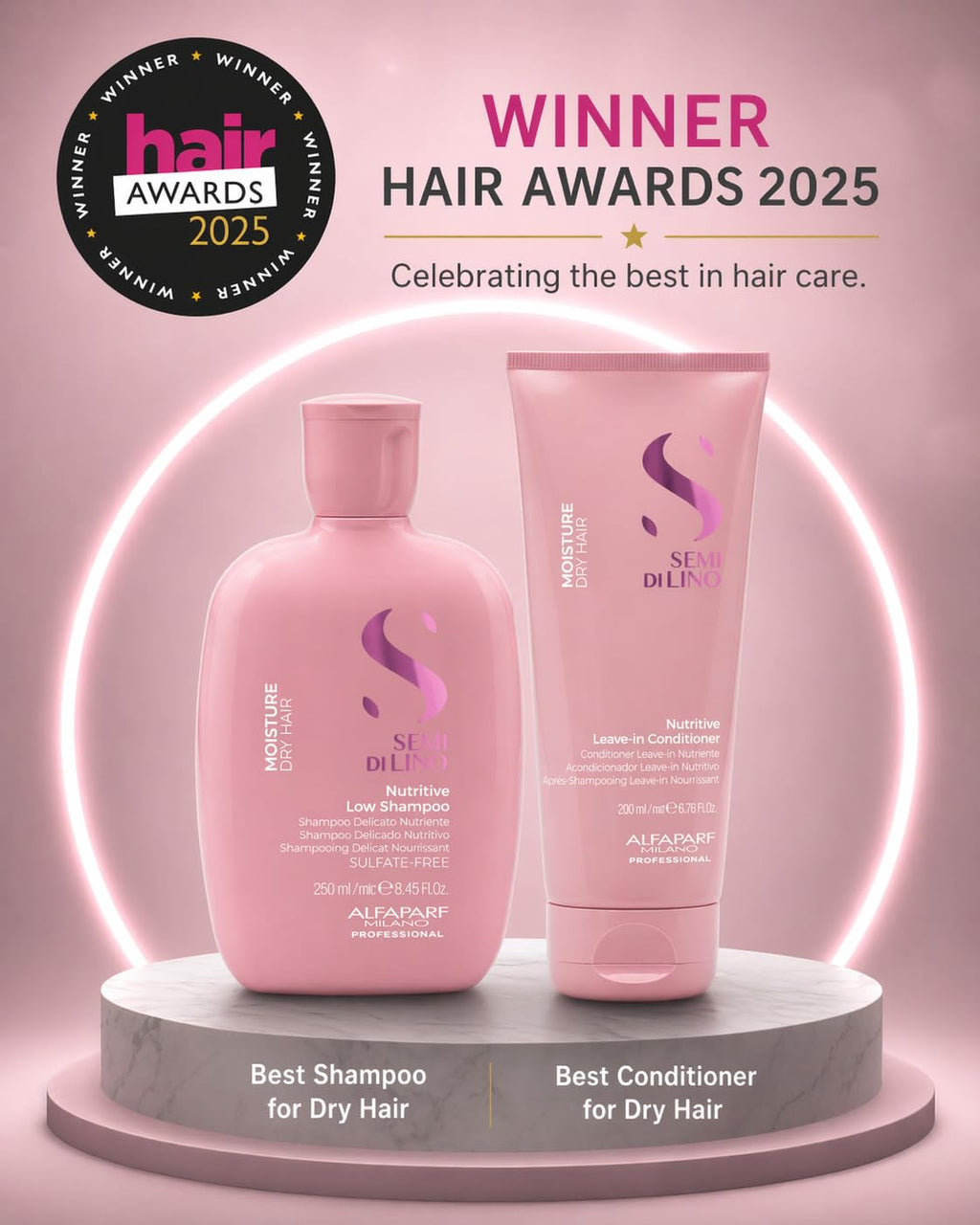 ALFAPARF MILANO Semi di Lino Moisture Nutritive Shampoo and Conditioner Set for Dry Hair - Sulfate Free Moisturizing Shampoo and Conditioner - Safe on Color Treated Hair - Adds Shine and Softness