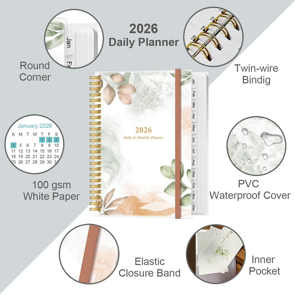 2026-2027 Daily & Monthly Planner - One Page Per Day, Daily Planner from July 2026 to June 2027, Planner 2026-2027 with 12 Monthly Tabs, 6.4" x 8.5", Black