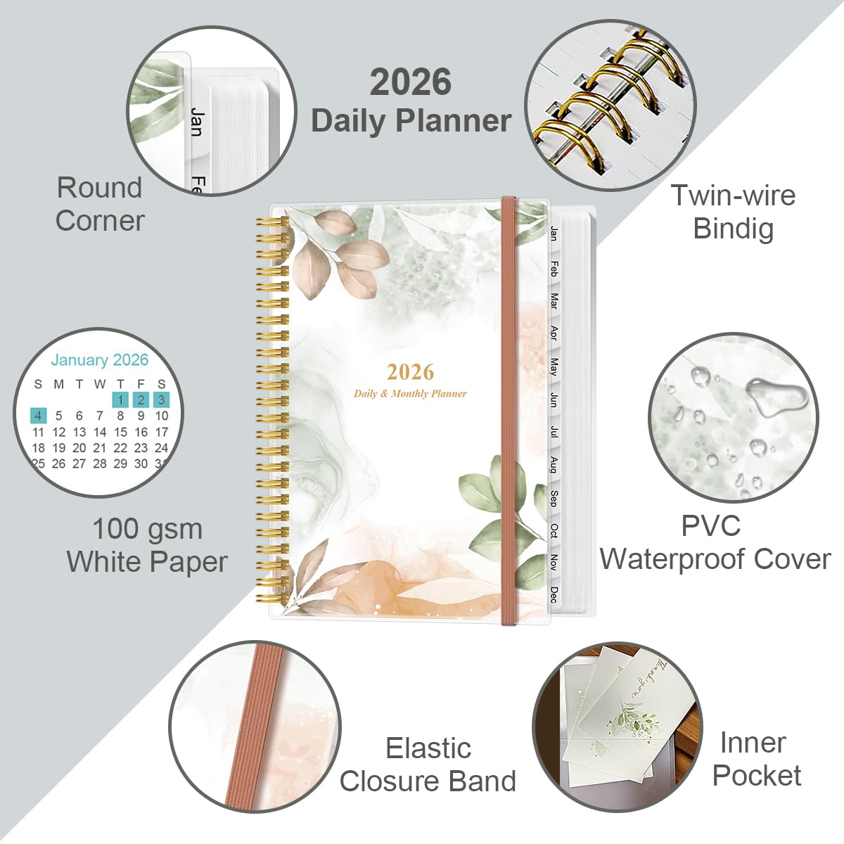 2026-2027 Daily & Monthly Planner - One Page Per Day, Daily Planner from July 2026 to June 2027, Planner 2026-2027 with 12 Monthly Tabs, 6.4" x 8.5", Black