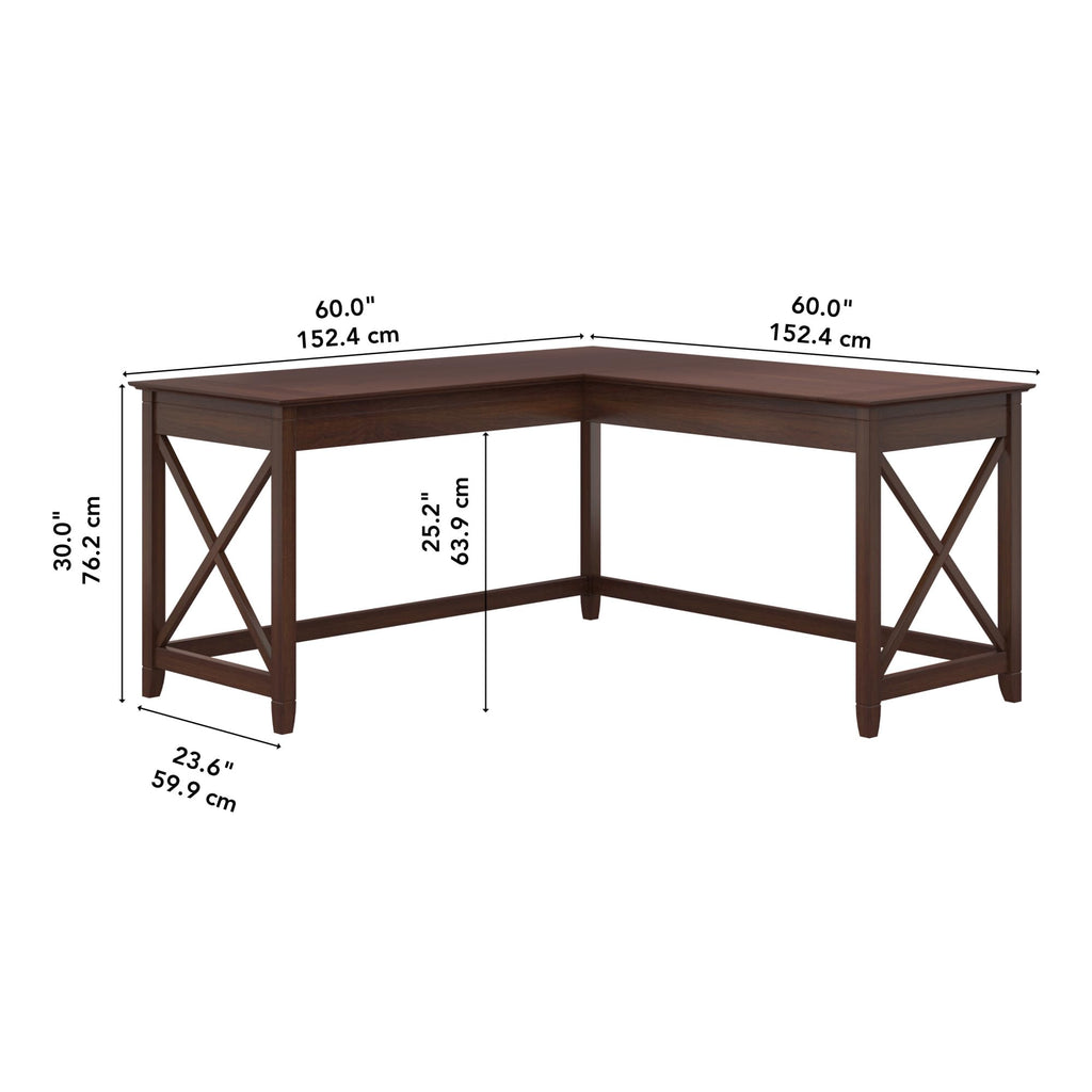 Bush Home Key West 60W Modern Farmhouse L Shaped Desk in Bing Cherry, 60-Inch Corner Computer Table for Home Office Workspace