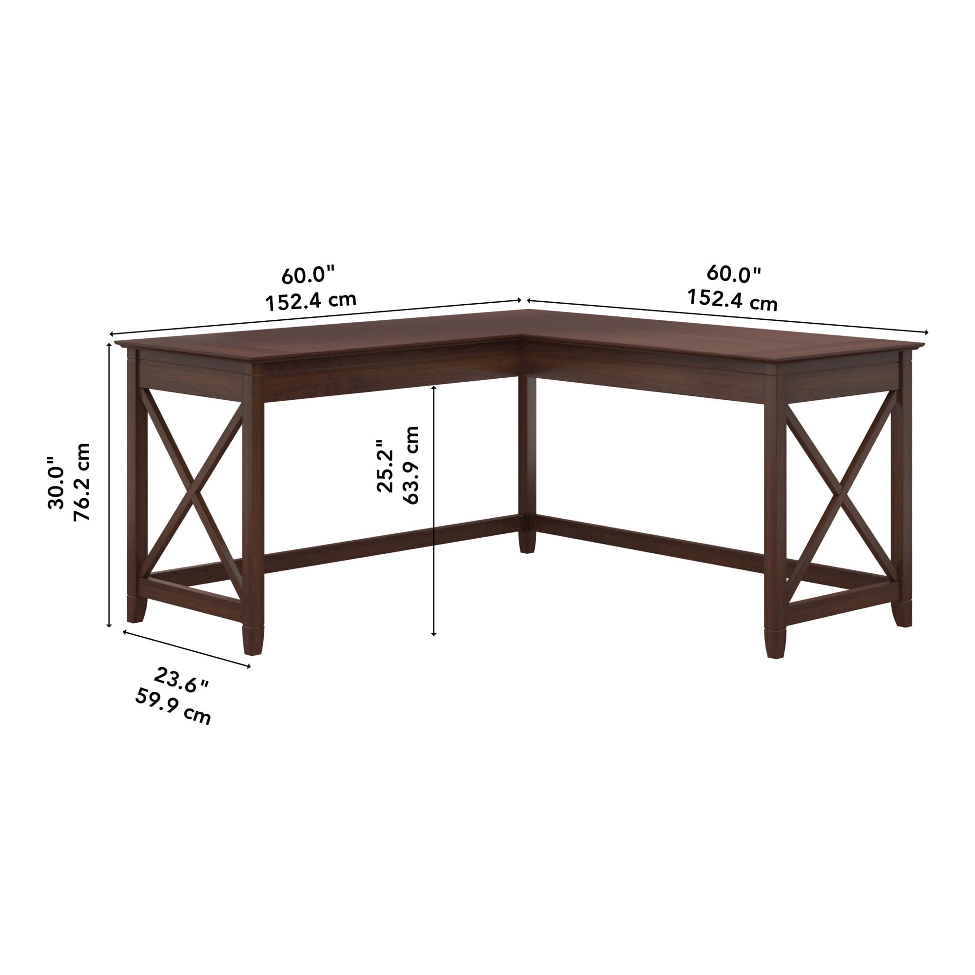Bush Home Key West 60W Modern Farmhouse L Shaped Desk in Bing Cherry, 60-Inch Corner Computer Table for Home Office Workspace