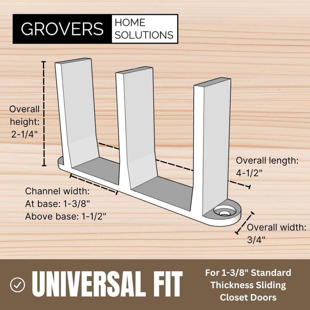 Sliding Closet Door Floor Guide Bracket | Universal Fit for 1-3/8" Width Bypass Doors (Beige) | Grovers Home Solutions