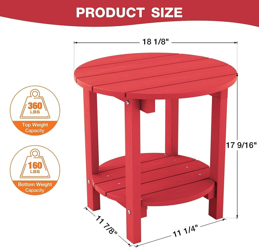 YEFU Adirondack Side Table, 18" Double Outdoor Side Table, Poly Lumber end Table, Weather Resistant for Indoor, Patio, Pool, Porch, Backyard-Black