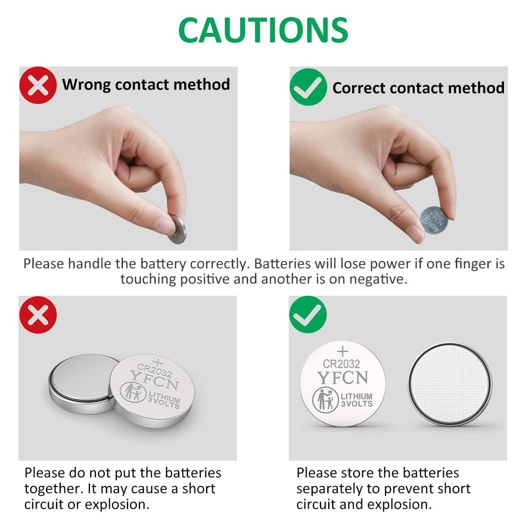 YFCN CR2032 Battery 3V Lithium Batteries 5 Count Pack CR2032 Batteries - CR 2032 Coin Cell Battery for AirTag, Key Fob, Remotes- 10 Years Shelf Life
