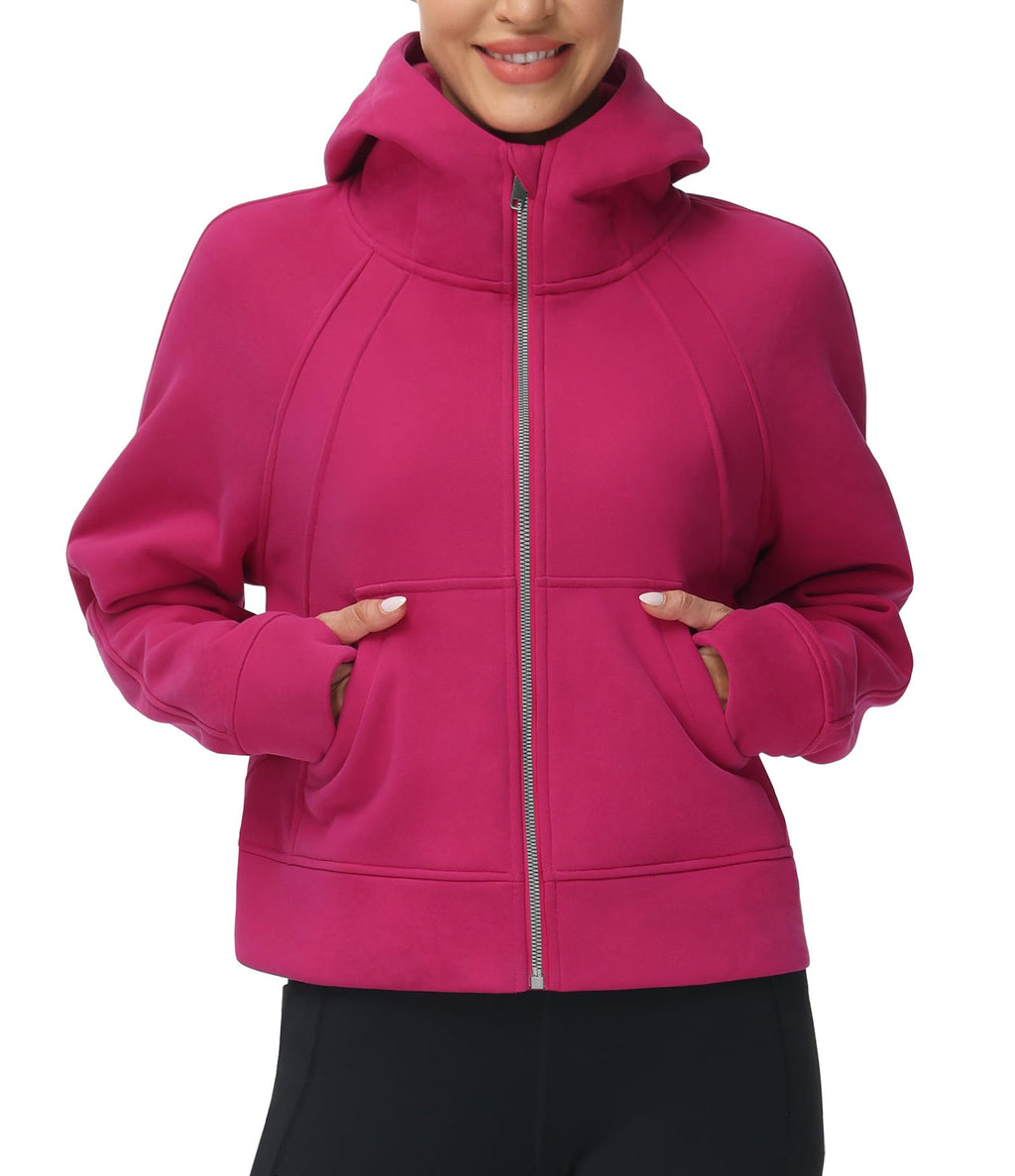 THE GYM PEOPLE Women's Full-Zip Up Hoodies Jacket Fleece Workout Crop Tops Sweatshirts with Pockets Thumb Hole