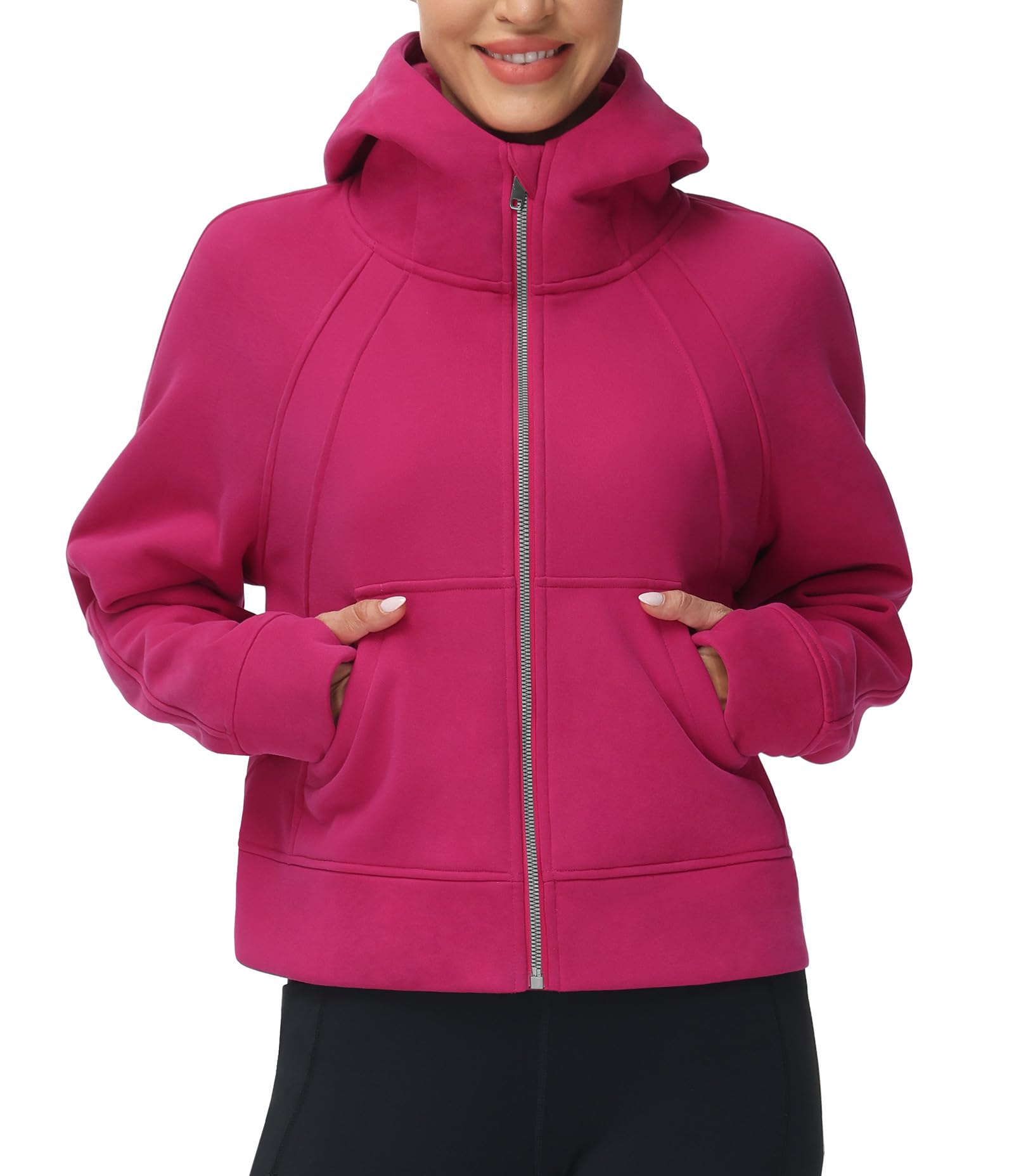 THE GYM PEOPLE Women's Full-Zip Up Hoodies Jacket Fleece Workout Crop Tops Sweatshirts with Pockets Thumb Hole