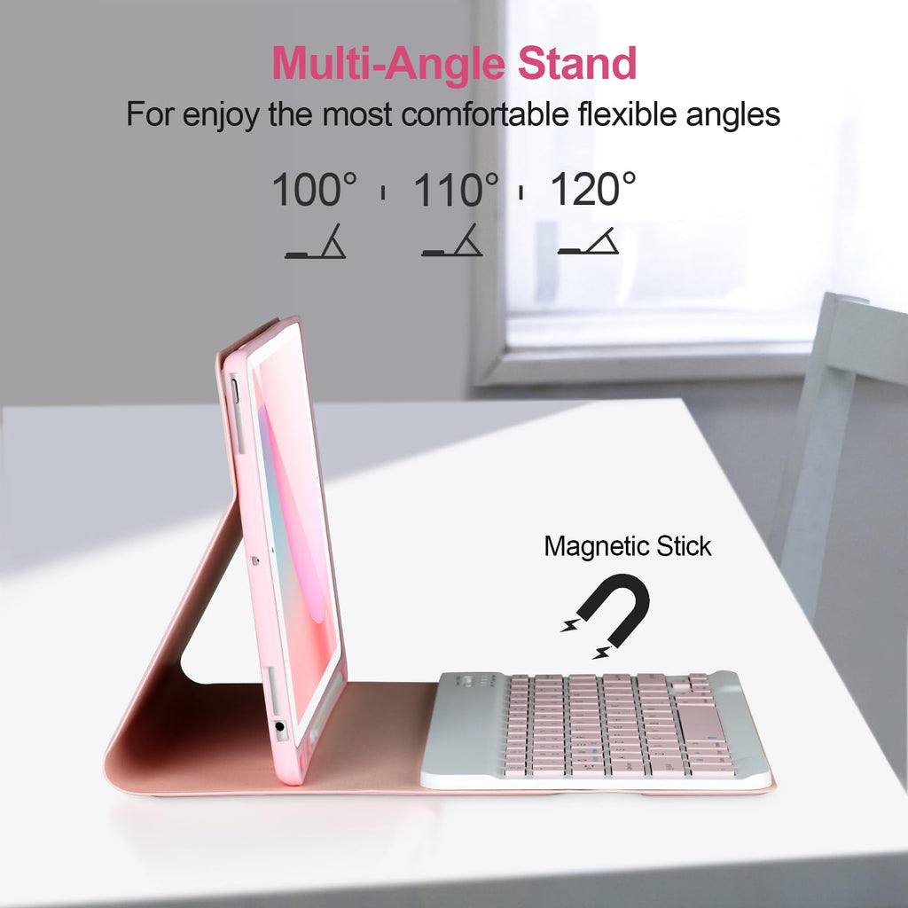 AHYWTAN Keyboard Case for iPad 9/8/7th Gen 10.2, Bluetooth Keyboard with 7 Color Backlit, iPad 10.2 inch Case with Keyboard, Pencil Holder, Black-L