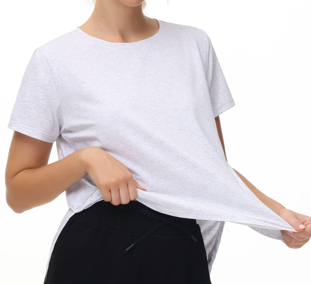 THE GYM PEOPLE Women's Workout T-Shirts Loose Fit Short Sleeve Cotton Running Basic Tee Tops with Split Hem
