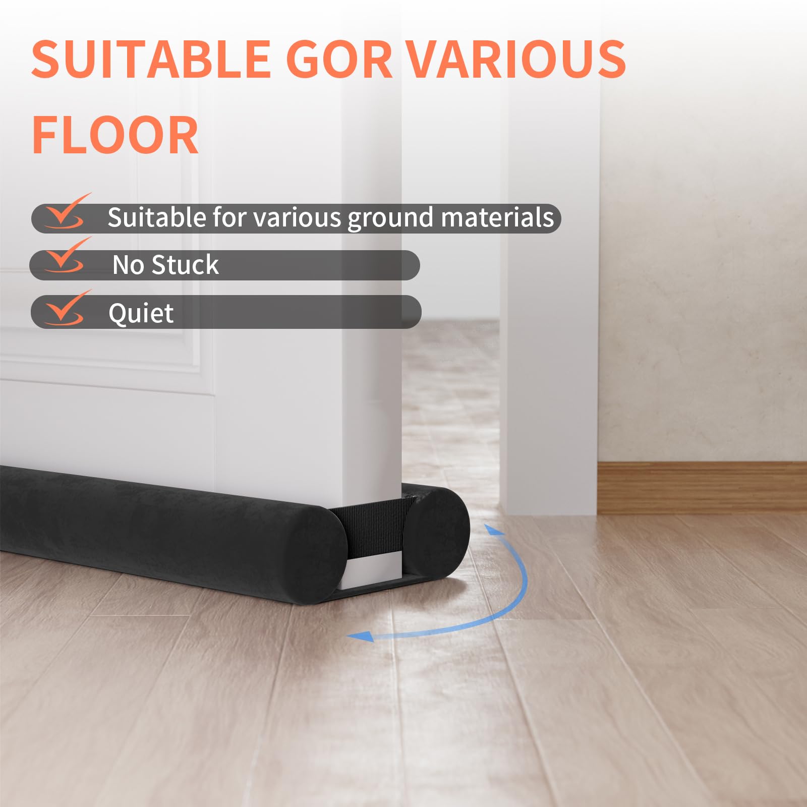 BKSAI Door Draft Stopper for Doors No Adhesive Draught Excluder Under Door Wind Blocker for Bottom of Door,Reduce Noise Draught Excluder Sweep Sound Proof (Beige 24-29IN / Distance Under The Door 1IN)