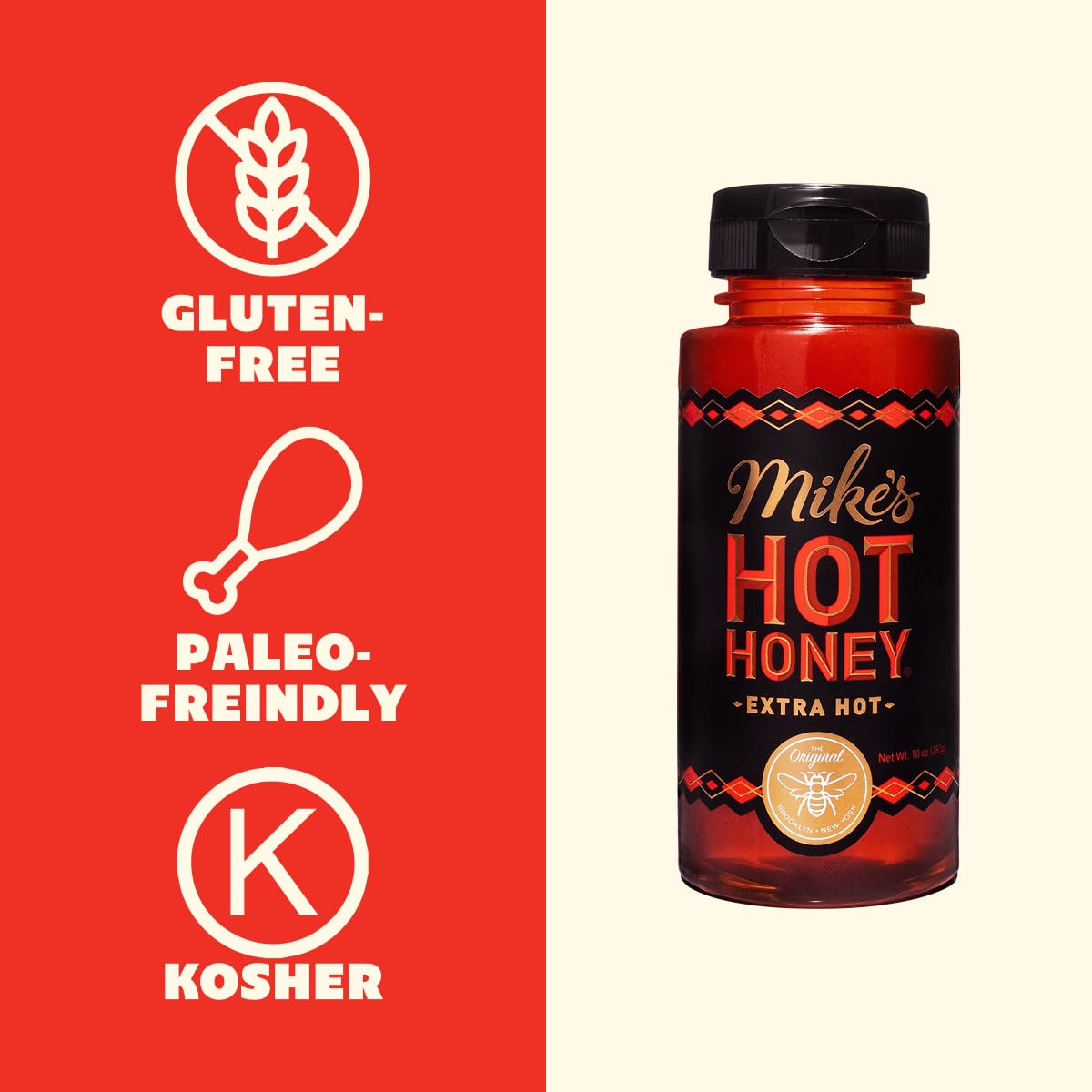 Mike's Hot Honey, Extra Hot, America's #1 Brand of Hot Honey, Spicy Honey Infused with Chili Peppers, Sweet Heat, Perfect for Hot Sauce Lovers (10oz Bottle, 1 Pack)