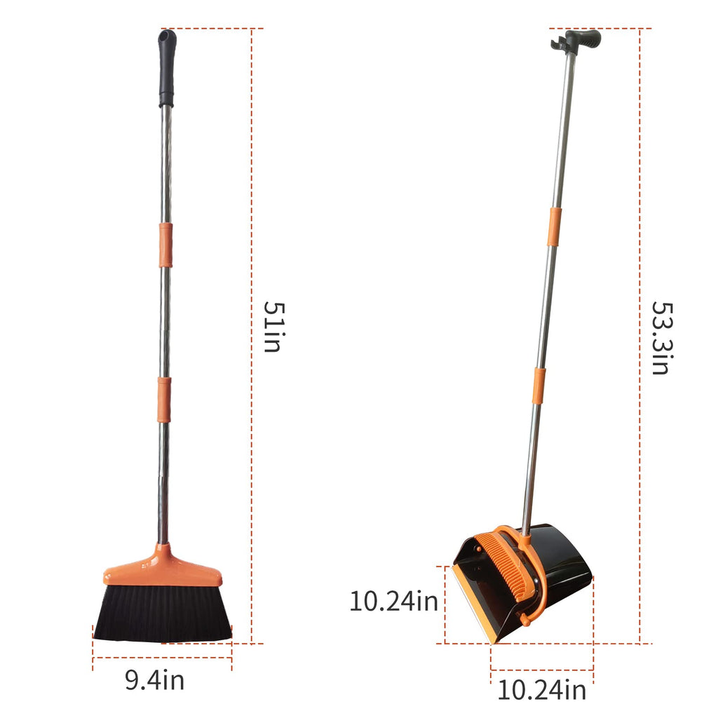 Broom with Dustpan Combo Set 54” Long Handle Household Dust Pan for Home Office Kitchen Cleaning （Black & Grey）