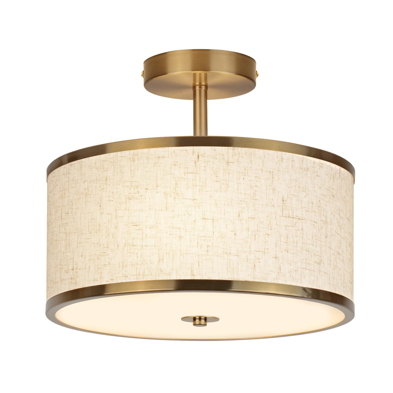 CALOKES Semi Flush Mount Ceiling Light, 11.8" Modern 3-Light Fixture with Petal-Shaped Cream White Fabric Shade and Golden Support Arm, Ideal for Bedroom, Kitchen, Living Room, Hallway, and Entryway