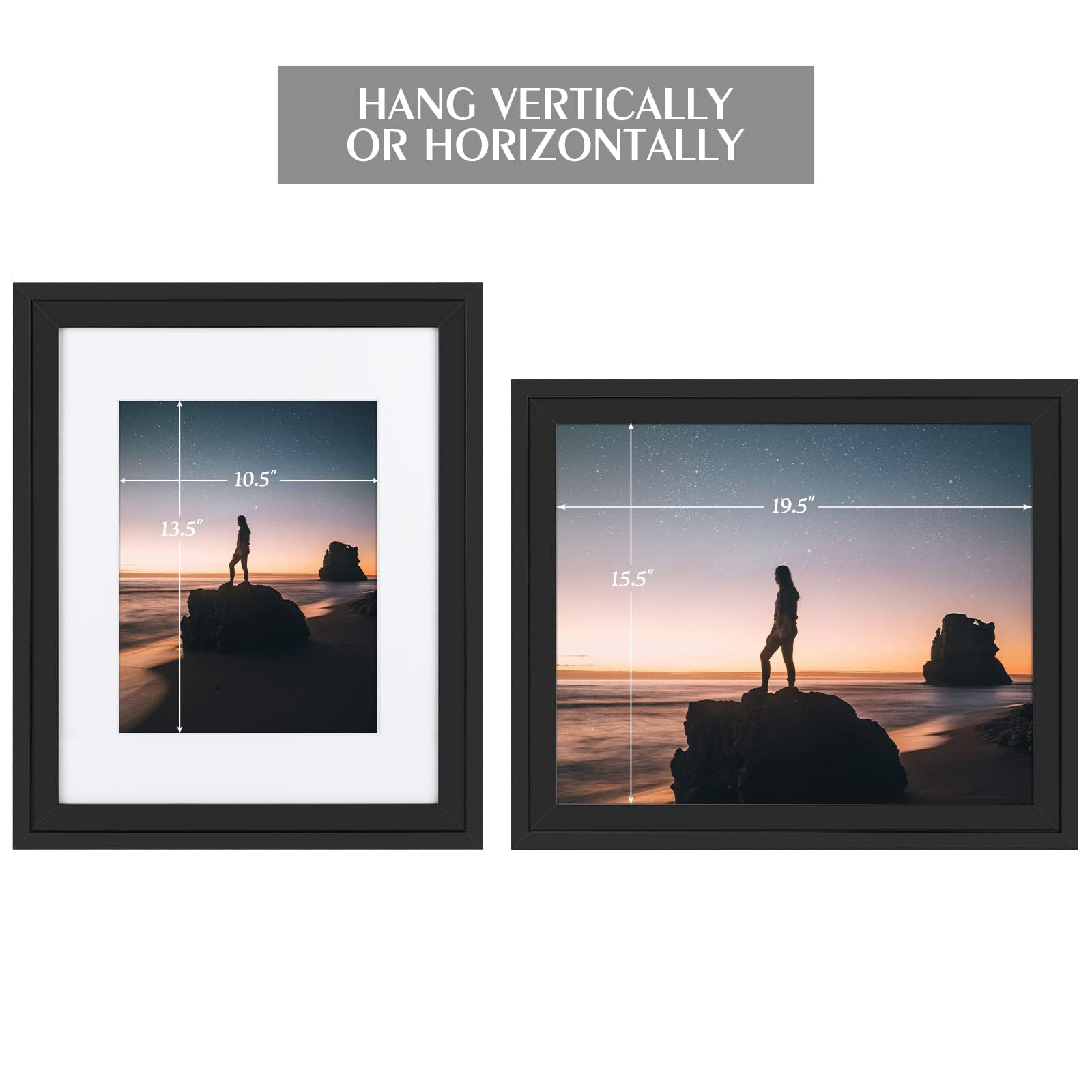 Golden State Art, 13x19 Picture Frame - Displays 11x17 Photo with Mat or 13x19 Without Mat, Wide Moulding Solid Wood Frame for Wall Display, Black