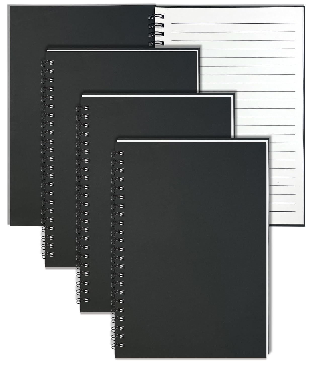 4Pack Small Spiral Notebook A5, 8.25x5.5” 120 Lined Pages Black & Red Wide Ruled Spiral Journal Bulk Blank Kraft Cover Spiral Bound Notebook & Writing Pads for Home Office Meeting Work Note Taking