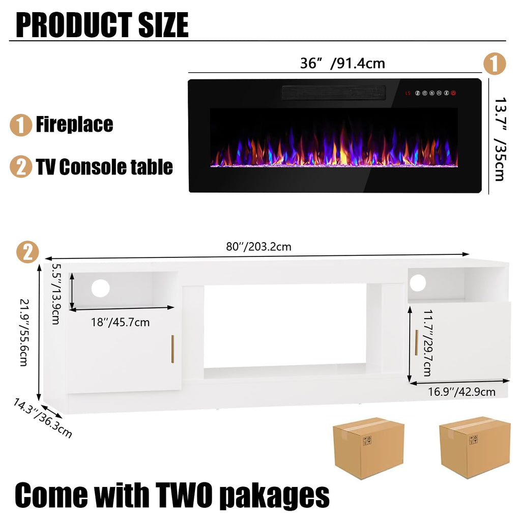 VITESSE 58 Inches Fireplace TV Stand for TVs up to 65 Inches Console with 18'' Electric Fireplace & Remote,Wooden Modern Entertainment Center for Living Room with LED Light Glass Shelves（Bei）