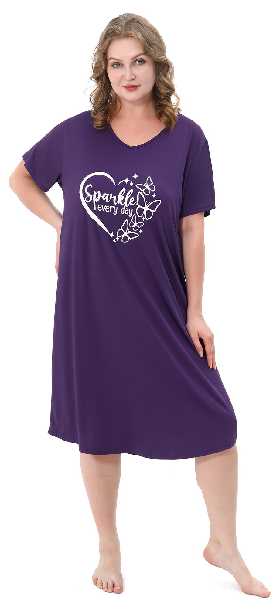 3 Pack Plus Size Women's Nightgown Soft Print Nightshirts for Women Short Sleeve Sleepwear
