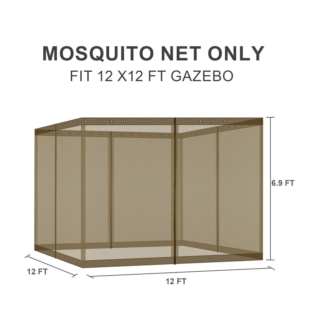BPS 10' x 10' Gazebo Universal Mosquito Netting Screen Replacement, 4-Panel Mesh Screen Walls with Double Zippers for Outdoor Patio, Khaki (Mosquito Net Only)