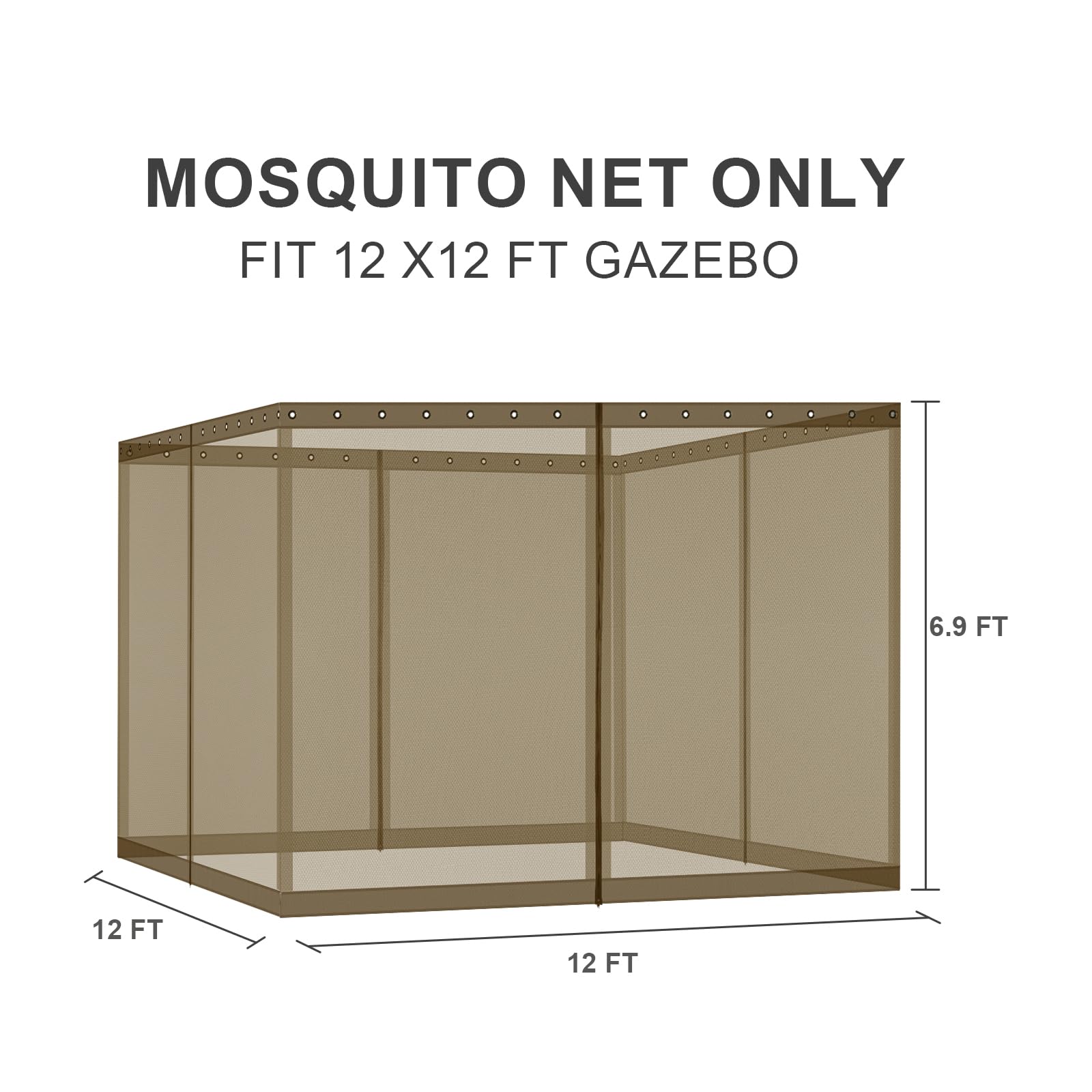 BPS 10' x 10' Gazebo Universal Mosquito Netting Screen Replacement, 4-Panel Mesh Screen Walls with Double Zippers for Outdoor Patio, Khaki (Mosquito Net Only)