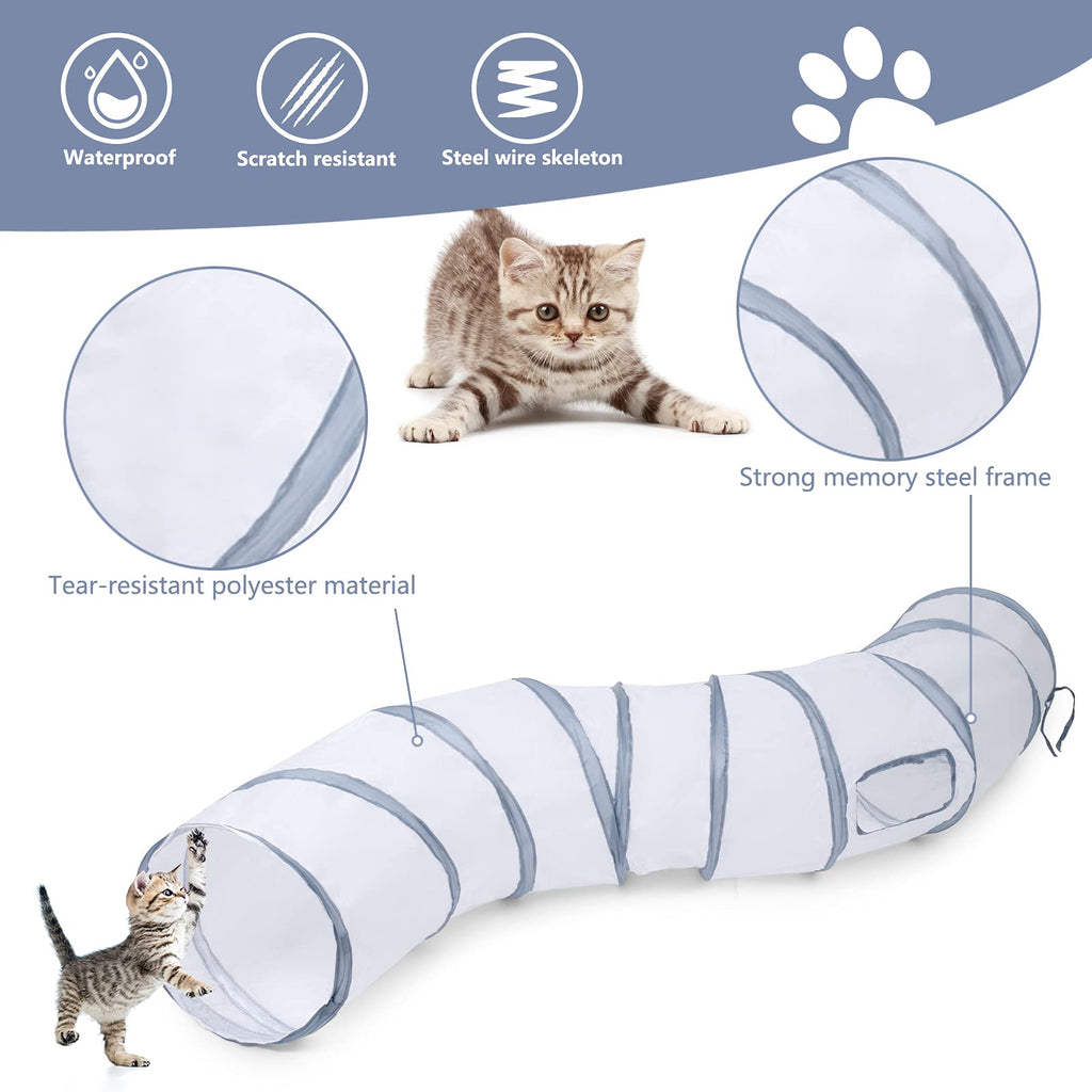 Sheldamy Cat Tunnel, 2-Way Collapsible Play Tunnel, Interactive Toy Maze for Small Animals, Suitable for Kittens, Puppies, Rabbits, Ferrets, Blue & Black