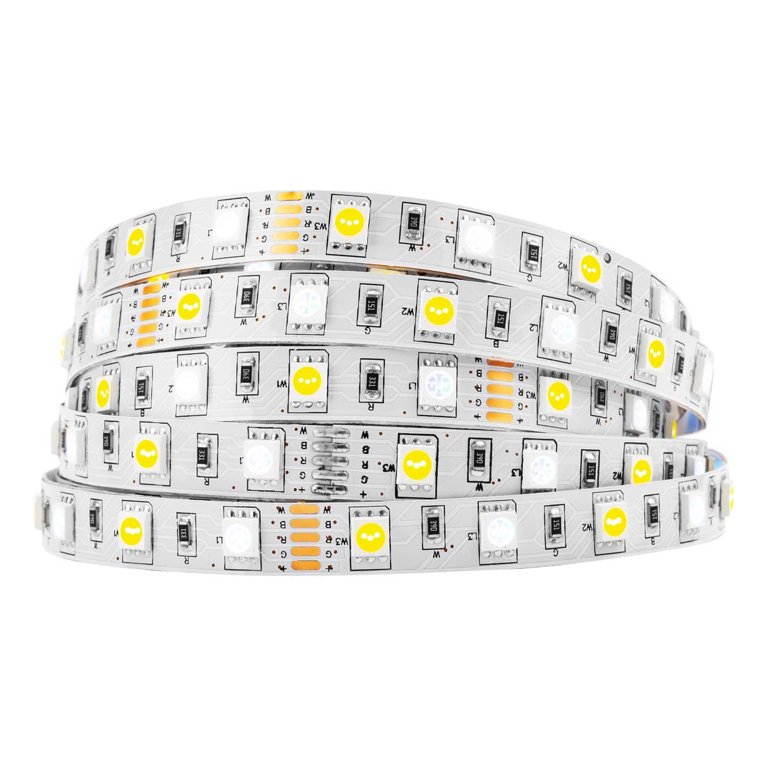 BTF-LIGHTING RGBW LED Strip Lights,UL Listed,5050 4 Colors in 1 RGB + 2700K-3000K Warm White,12V DC,16.4ft/5m 60LEDs/m 12mm White PCB, IP30 for Home Decoration(No Adapter or Controller)
