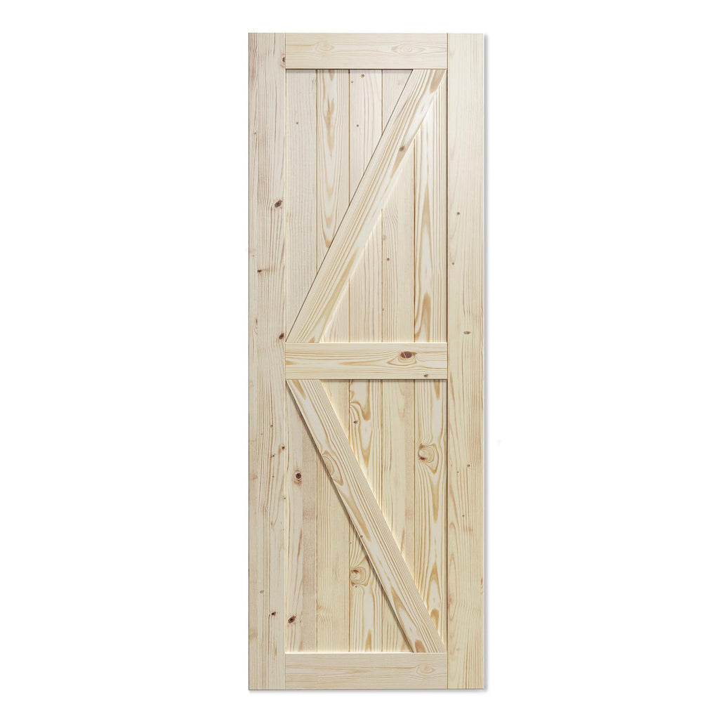 SmartStandard 24in x 80in Sliding Barn Wood Door Pre-Drilled Ready to Assemble, DIY Unfinished Solid Spruce Wood Panelled Slab, Interior Single Door Only, Natural, K-Frame (Fit 4FT Rail)
