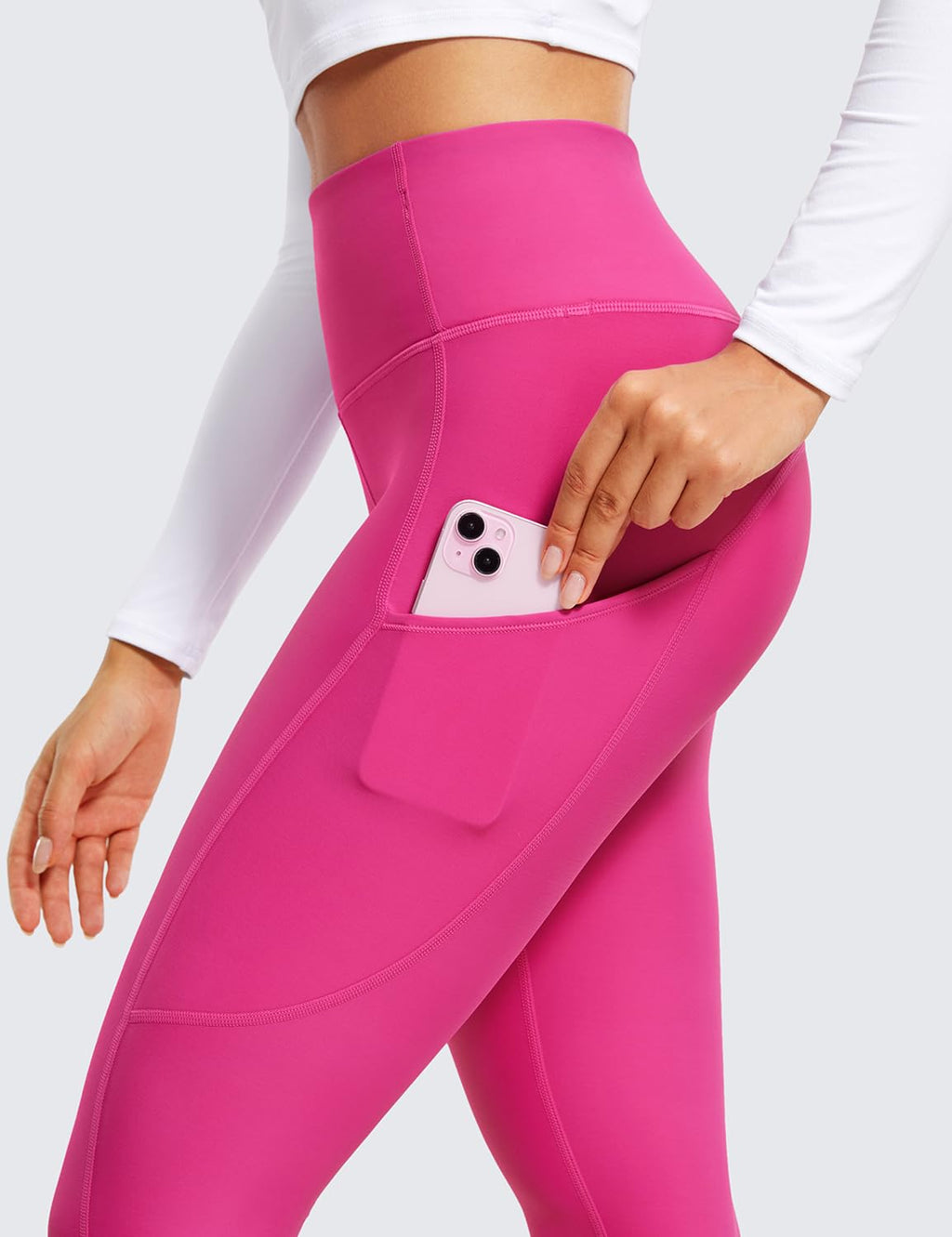 CRZ YOGA Fleece Lined Leggings Pockets 28'' - Thermal Casual Lounge Workout Womens Yoga Full Length Pants Winter Warm