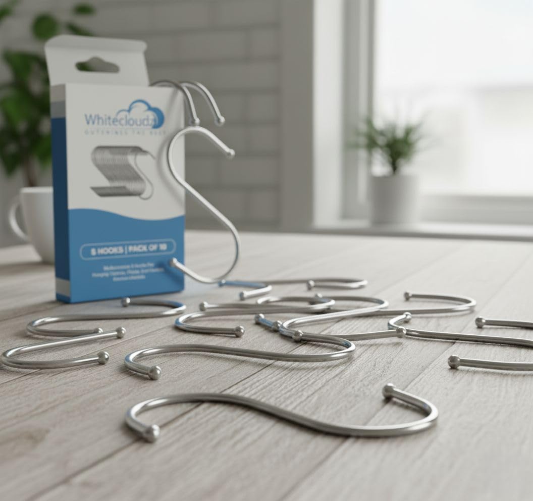 WHITECLOUDZ 20-Pack Black S Hooks for Hanging Plants, Metal S Hooks for Hanging Heavy-Duty, Closet Hooks for Hanging Clothes, Durable Kitchen Hooks for Hanging Utensils, Pots, Clothes & Bag