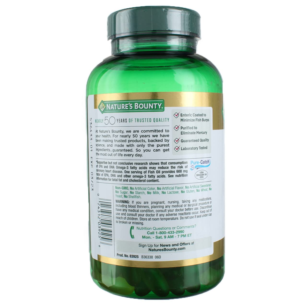 Nature's Bounty Fish Oil 1000 mg Coated Softgels, 220 Count