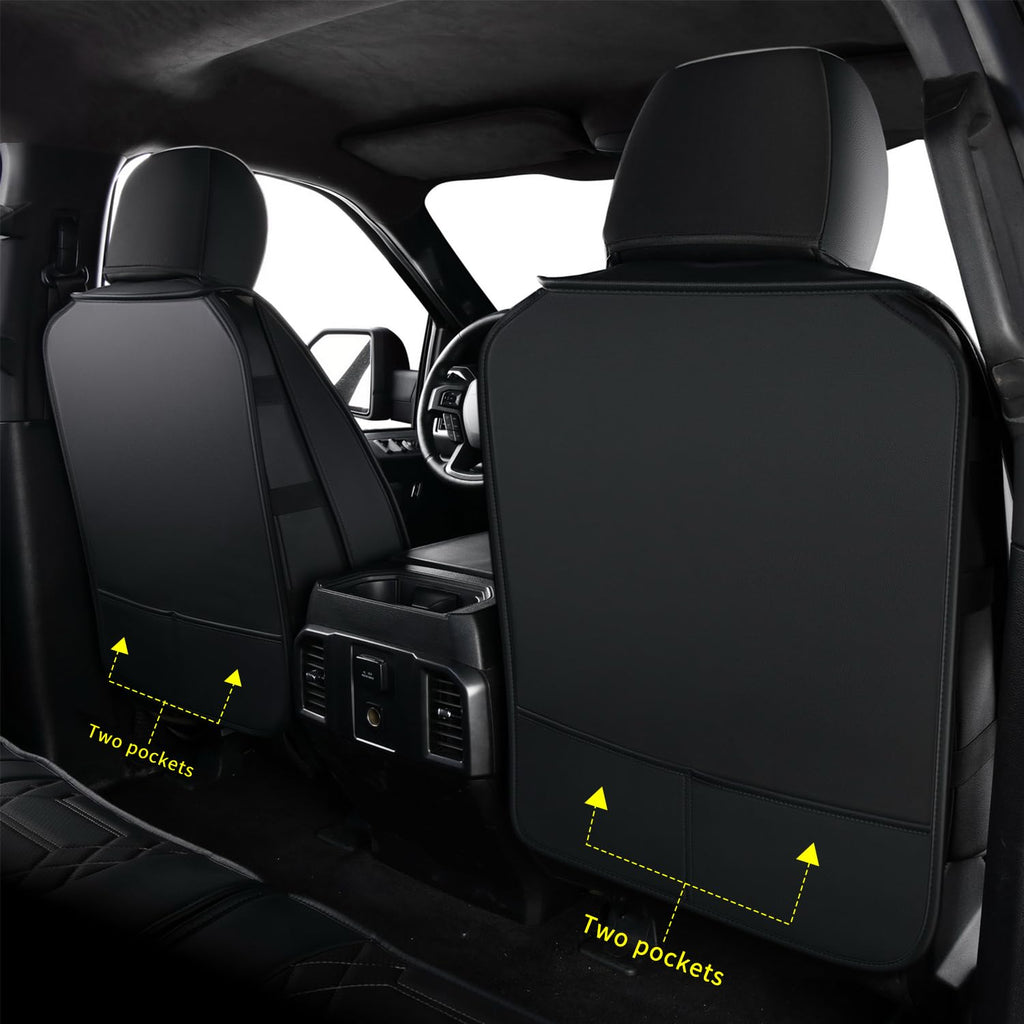 RISINGSTAR Silverado Sierra Front Seat Covers Faux Leather, Fit for 2007-2026 Chevy Silverado GMC Sierra 1500/2500HD/3500HD Crew Double Regular Cab(Front Pair, Black 2 pcs)