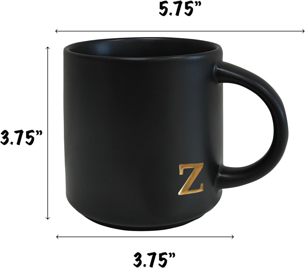 COLLECTIVE HOME - Black Monogram Ceramic Mugs, 15 oz Golden Initial Coffee Cups, Elegant Alphabet Tea Mugs, Personalized Halloween Mug with Gift Box, Perfect for Office and Home Décor (a)