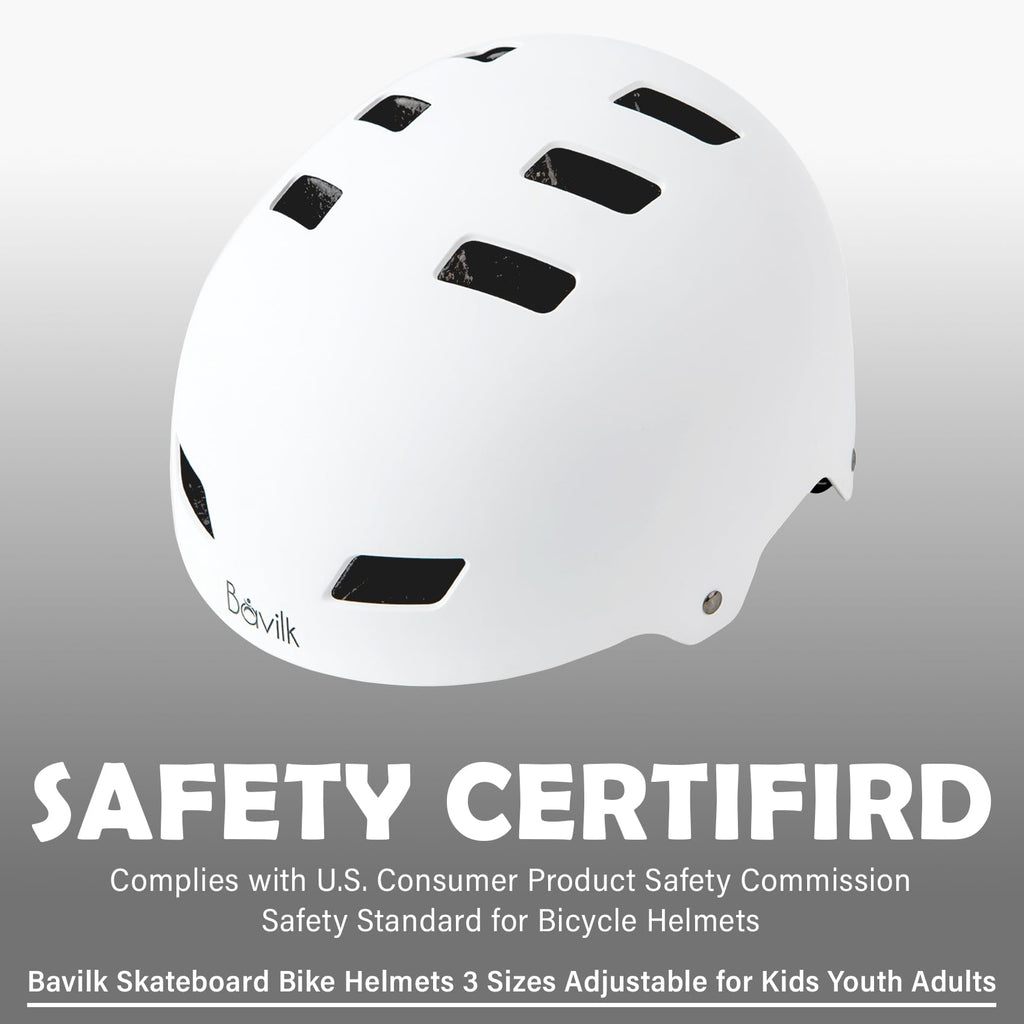 Bike Helmet 3 Sizes for Teenager Kids Youth Adults,Bavilk Skateboard Helmet Adjustable Multi-Sport Bicycle Cycling Scooter Roller Skate Inline Skating Rollerblading for Girls Boys Women Men Teen