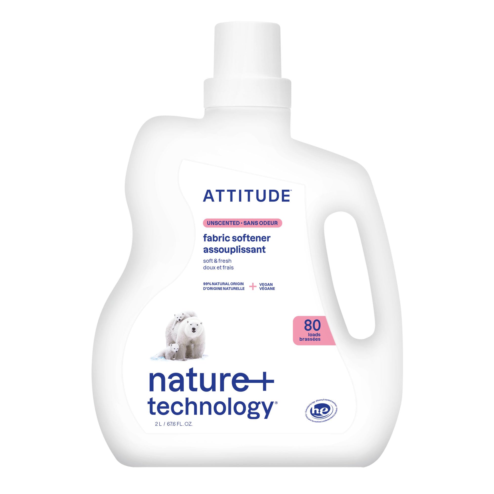 ATTITUDE Liquid Fabric Softener, Plant-Based & Vegan, HE Compatible, Naturally Derived, Citrus Zest Scent, 80 Loads, 67.6 Fl Oz