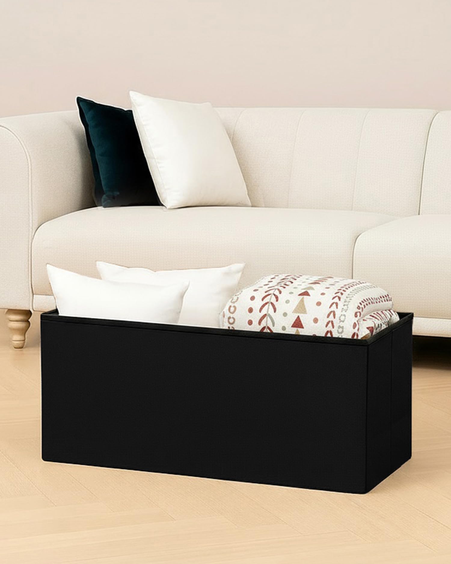 B FSOBEIIALEO Storage-Ottoman Cube-Folding Tufted - Ottomans with Storage, Coffee Table Top Cover, Storage Boxes Footrest Stool for Bedroom, Luxury Velvet Fabric 15.7 Inches Black