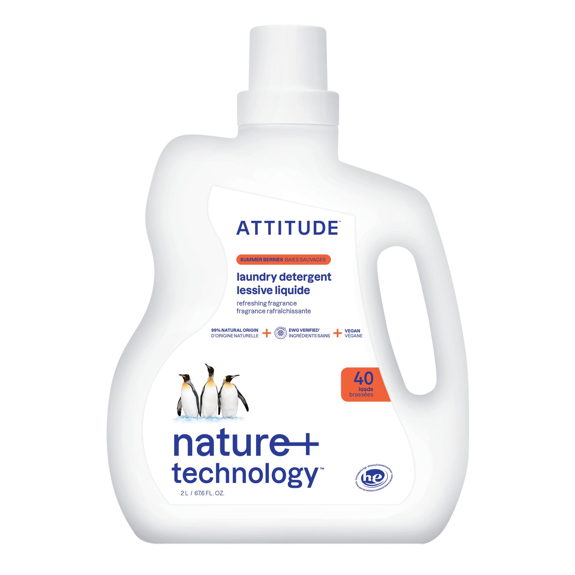 ATTITUDE Liquid Laundry Detergent, EWG Verified, HE Compatible, Plant-Based & Vegan, Natural Laundry Soap, Citrus Zest Scent, 40 Loads, 67.6 Fl Oz
