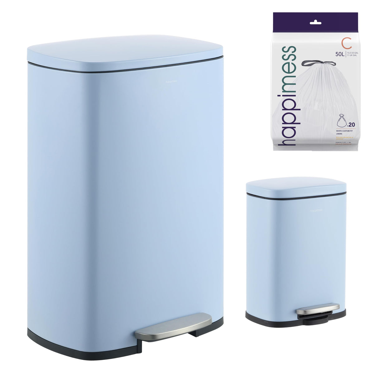 happimess HPM1006B Connor Rectangular 13-Gallon Trash Can with Soft-Close Lid and Free Mini Trash Can, Fingerprint Resistant, Modern, Minimalistic for Home, Kitchen, Office, Bathroom, Black