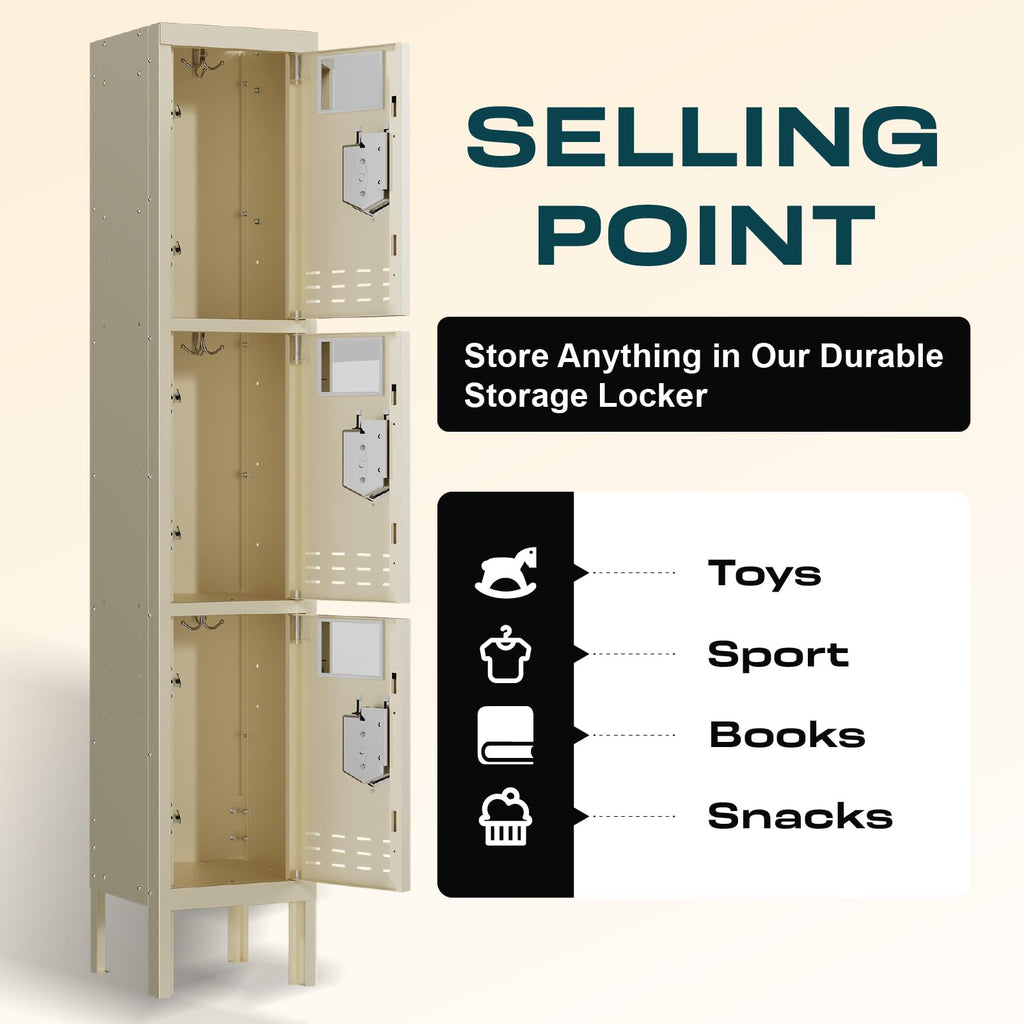Lockers,Metal Locker, (Beige, 1 Door - (66.15" H x 11.8" W x 11.8" D))