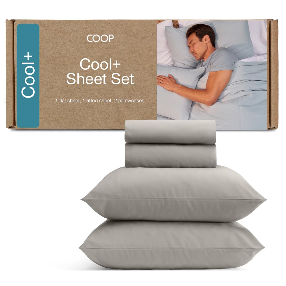 Coop Home Goods Cool+ Cooling Bed Sheets, 4 Piece Full Sheet Set, Dove Grey Breathable Cooling and Super Soft, Luxury Spa & Hotel Quality, Full Size Bed Set
