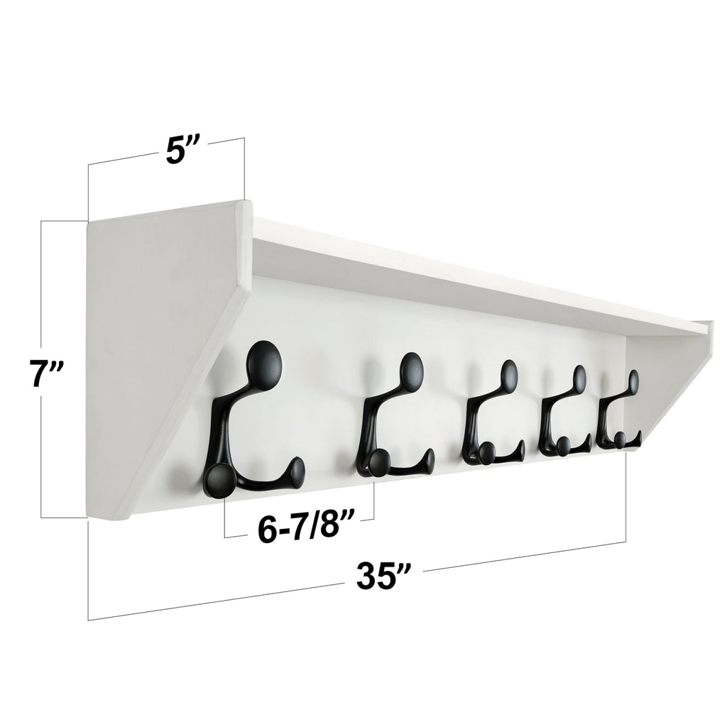 SKOLOO Wall Shelf with Hooks, 24-Inch Cherry Coat Rack Wall Mount with Shelf Organizer - Heavy Duty, 4 Tri Hooks - Perfect for Entryway, Hallway, Living Room, Bedroom, Mudroom