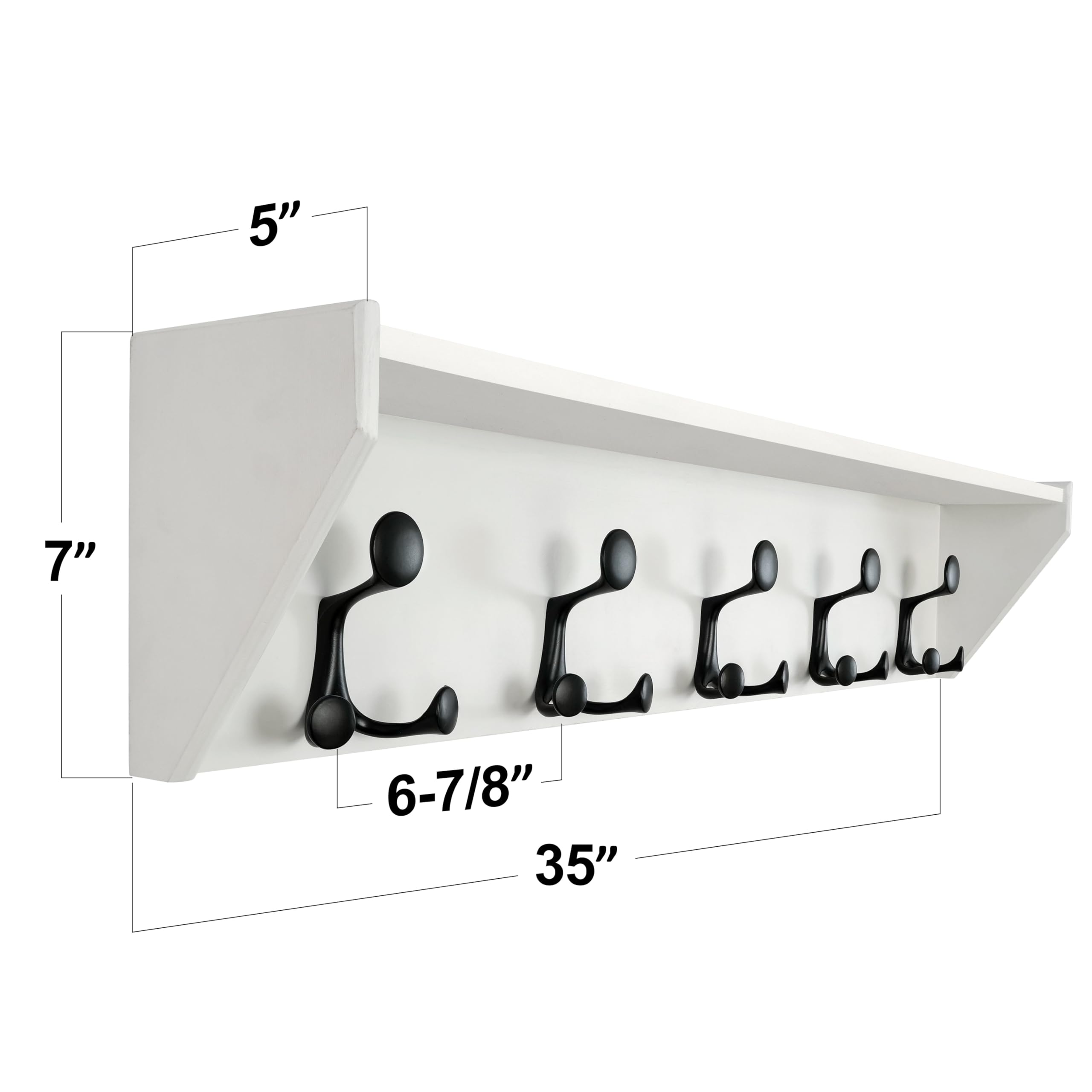 SKOLOO Wall Shelf with Hooks, 24-Inch Cherry Coat Rack Wall Mount with Shelf Organizer - Heavy Duty, 4 Tri Hooks - Perfect for Entryway, Hallway, Living Room, Bedroom, Mudroom